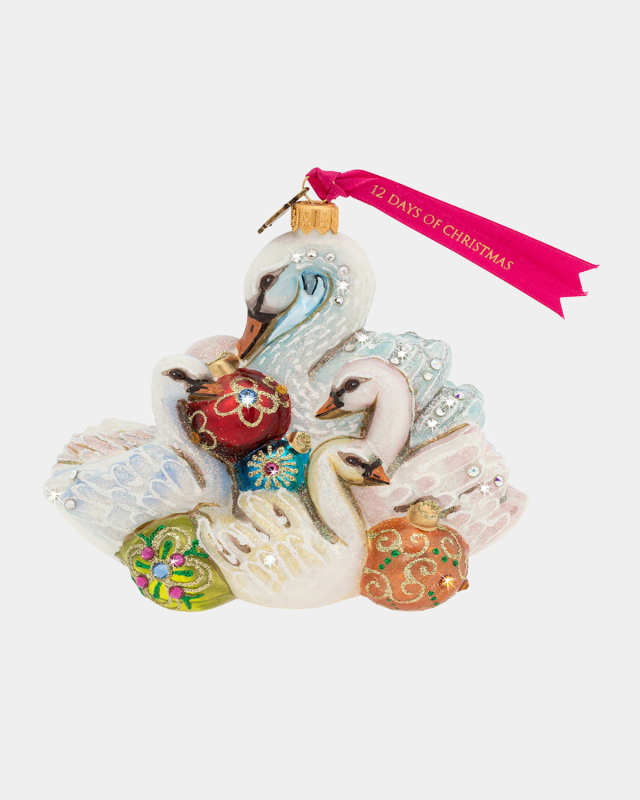 Seven Swans Swimming Glass Ornament
